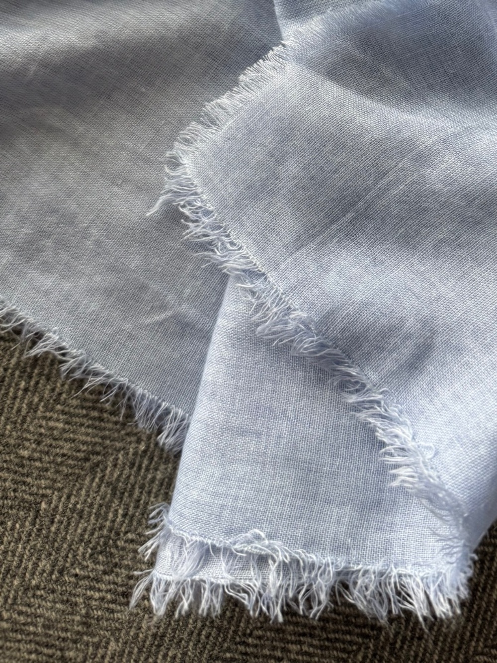 NWOT, ITALIAN, FRAYED EDGE SARONG/SCARF IN PRETTY LIGHT SKY BLUE - Picture 5 of 12